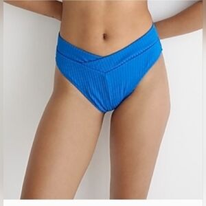 NWT J Crew High Cut Ribbed Bikini Bottoms Size XXS Cobalt Blue Crossover Cheeky